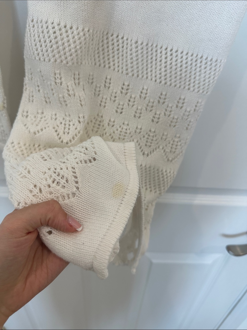Edikted Cream Long Sleeve Crochet V‑Neck Knit Coverup Dress - Picture 4 of 5